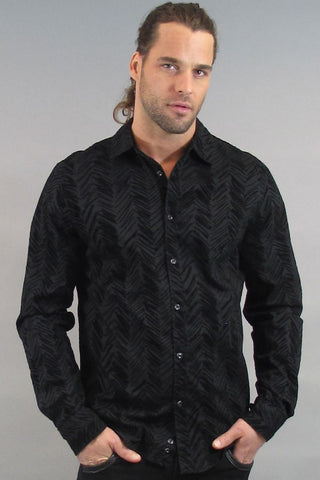 VintageRed Black Chevron Flock Button-Up