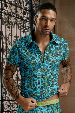 Andres Velasco Turquoise Multi-Print Baroque Shirt