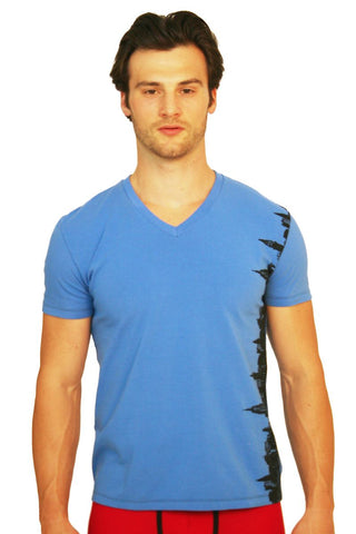 Ken Wroy Blue NY Skyline V-Neck Tee