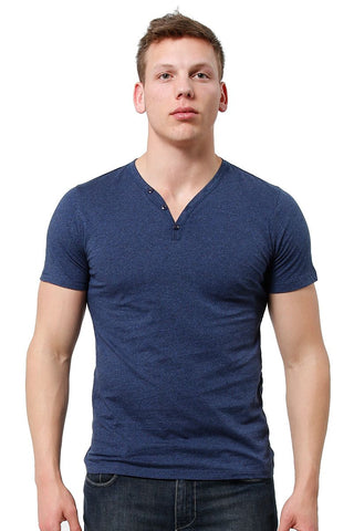 Trend Blue Marle Y-Neck Henley Tee