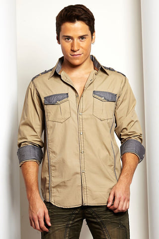 PJC Platini Khaki NYC Pearl-Snap Shirt