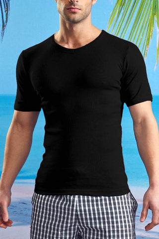 P.O.V. Black Ribbed V-Neck Tee