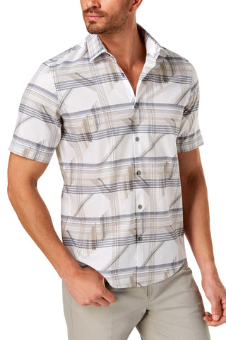 Alfani Bright White/Beige Grid-Print Shirt