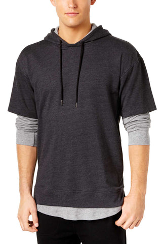 American Rag Deep Black Heather/Grey Layered Look Hoodie Shirt