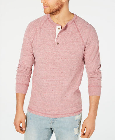 American Rag Heathered Long-sleeve Henley Worn Red