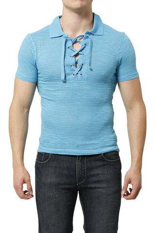 Andres Velasco Blue Torino Lace Up Top