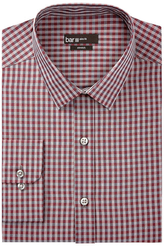 BAR III Merlot Heather Gingham Slim Fit Dress Shirt