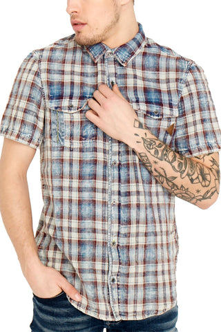 Buffalo by David Bitton Indigo Nori Plaid Raw Edge Shirt