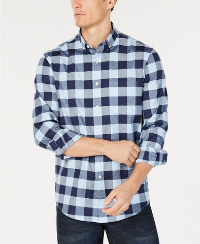 Club Room Herringbone Plaid Pocket Shirt  Pale Ink Blue