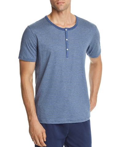 Daniel Buchler Lounge Short-sleeve Striped Henley Navy