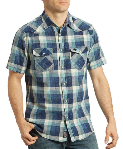 Flag & Anthem Dowelltown Short-sleeve Western Regular Fit Shirt Washed Blue/teal Plaid