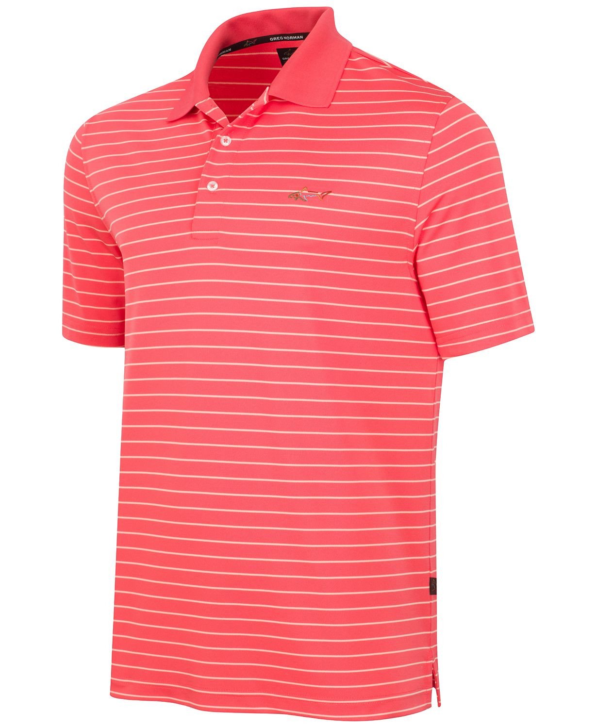 Greg Norman  5 Iron Performance Striped Golf Polo Deep Sea Coral