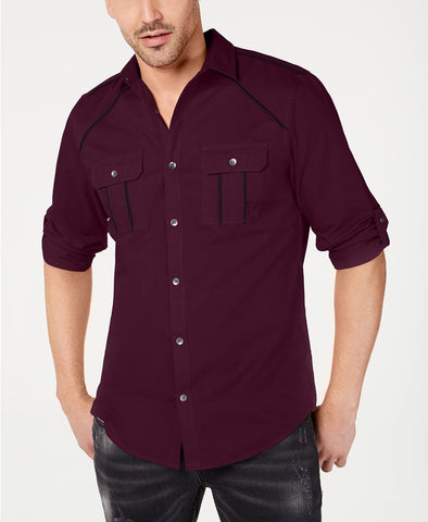 Inc International Concepts Piped Grid-pattern Shirt  Boysenberry