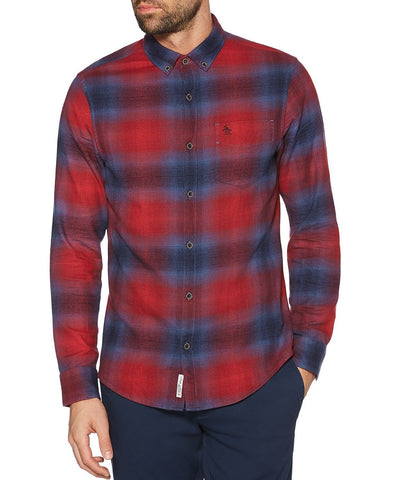 Original Penguin Faded Plaid Regular Fit Button-down Shirt Biking Red