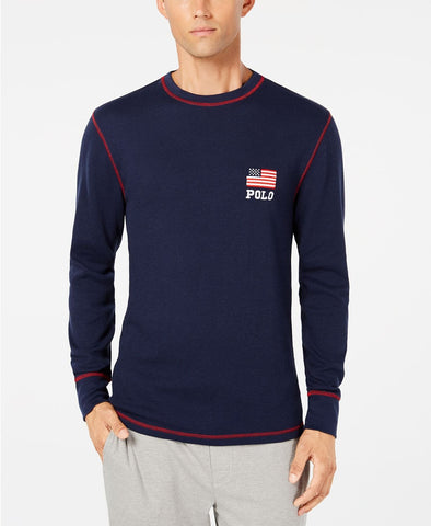 Polo Ralph Lauren Waffle Knit Thermal With Flag Logo / Cruise Navy