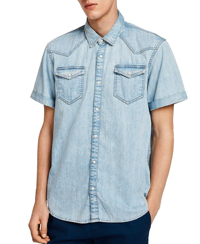 Scotch & Soda Short-sleeve Slim Fit Denim Western Shirt Bleached Indigo