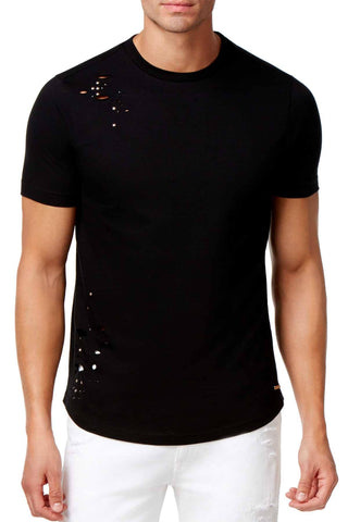 Sean John Deep Black Distressed Studded Tee