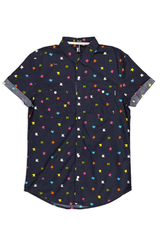 Soul Star Navy-Blue Turtle-Print Slim-Fit Button-Up