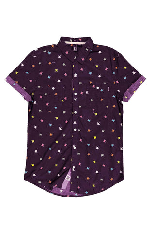 Soul Star Plum Turtle Print Slim Fit Button Up