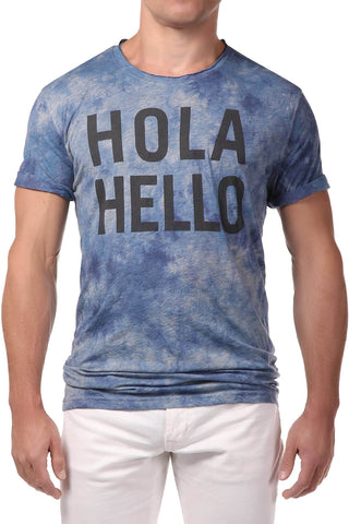 Spenglish Blue Tie Dye Hola Hello Tee