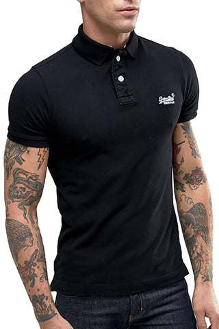 SuperDry Black Classic Pique Short-Sleeve Polo Shirt