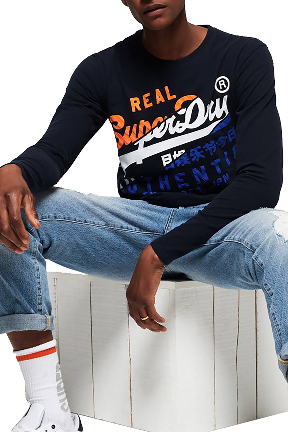 SuperDry Eclipse-Navy Vintage Authentic XL Long-Sleeve T-Shirt