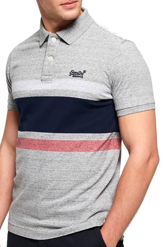 SuperDry Harbour-Grey Grindle Classic Hardwick Striped Polo Shirt