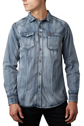 Tailored Recreation Premium Blue-Grey Corduroy Pocket Denim Button-Up Shirt