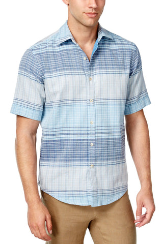 Tasso Elba Island Chalky Blue Big/Tall Shale Cross-Dye Plaid Shirt