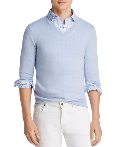 The Men's Store  Lightweight Cashmere V-neck Sweater Light Blue