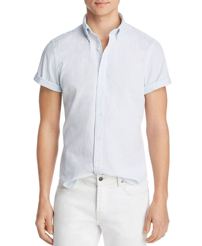 The Men's Store Short-sleeve Seersucker Slim Fit Button-down Shirt Pool Blue