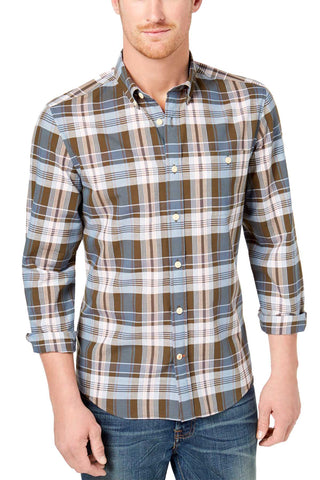 Tommy Hilfiger Blue/Brown Plaid Custom-Fit Shirt