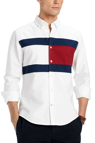 Tommy Hilfiger Bright White Pieced New England Colorblocked Shirt