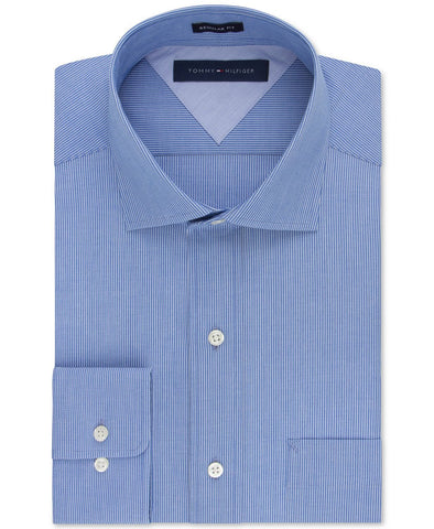 Tommy Hilfiger Easy Care Stripe Dress Shirt Blue