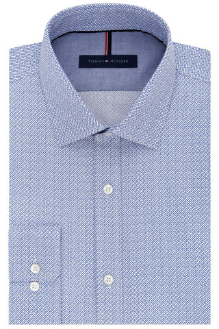 Tommy Hilfiger English Blue Geo-Print Slim Fit Non Iron Dress Shirt