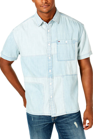 Tommy Hilfiger Light Wash Kearney Patchwork Denim Pocket Shirt