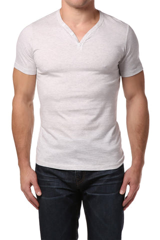 Trend Cream Marle Y-Neck Henley Tee