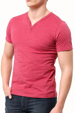 Trend Red Marle Y-Neck Henley Tee