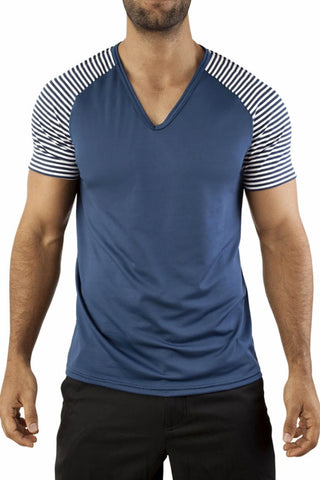 Vuthy Navy Striped Raglan Tee