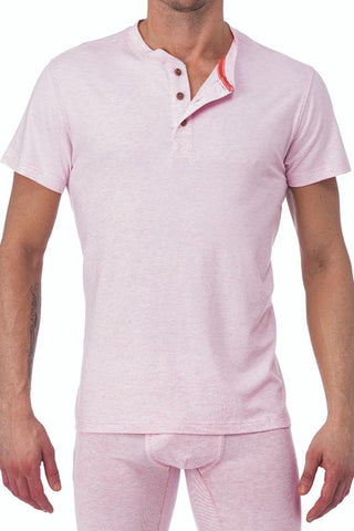 WOOD Pink Heather Short Sleeve Henley