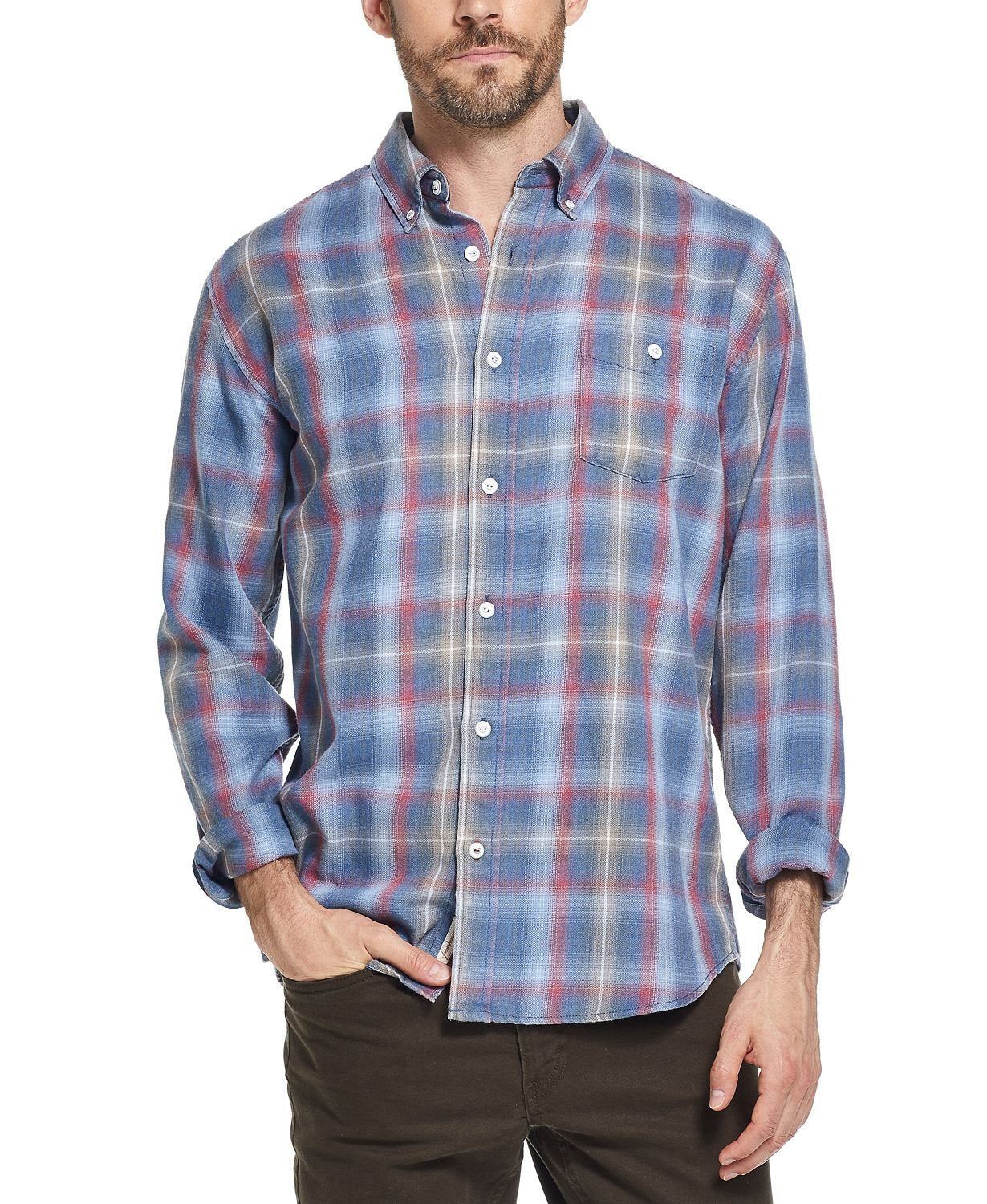 Weatherproof Vintage Button-down Plaid Shirt Blue
