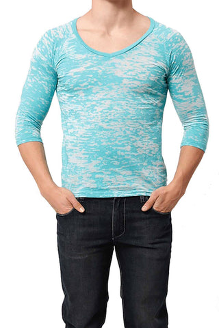 Y.M.L.A. Turquoise Burnout V-Neck 3/4 Length Tee