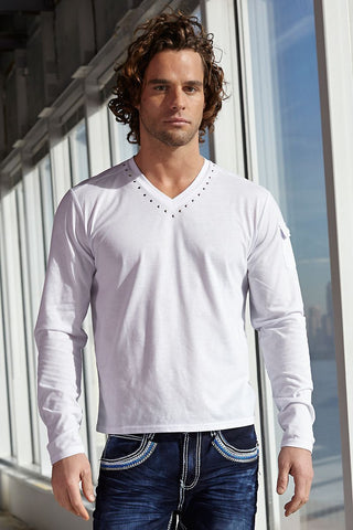 P.O.V. White Studded L/S V-Neck Shirt