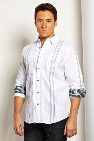 VintageRed White Tuxedo-Stripe Button-Up