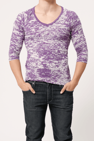 Y.M.L.A. Purple Burnout V-Neck 3/4 Length Tee