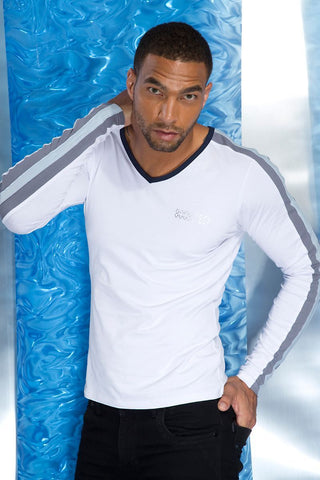 Body Tech White & Navy Sweat V-Neck Tee