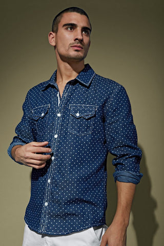 P.O.V. Denim Polka-Dot Paris Button-Up