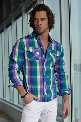 P.O.V. Blue & Purple Plaid Michael Button-Up