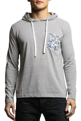 00 Nothing Grey Stripe Flower Flood Hooded Shirt