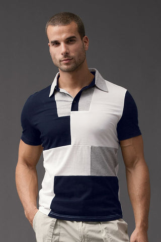 P.O.V. Blue/Grey/White Puzzle Polo